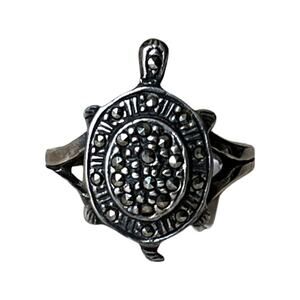 Vintage Marcasite Turtle Ring, Sterling Silver Turtle, Tortoise Ring Size 6